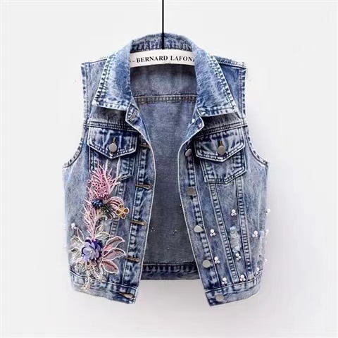 Embroidery Vest - Gilet di jeans Cappotto Giacca senza