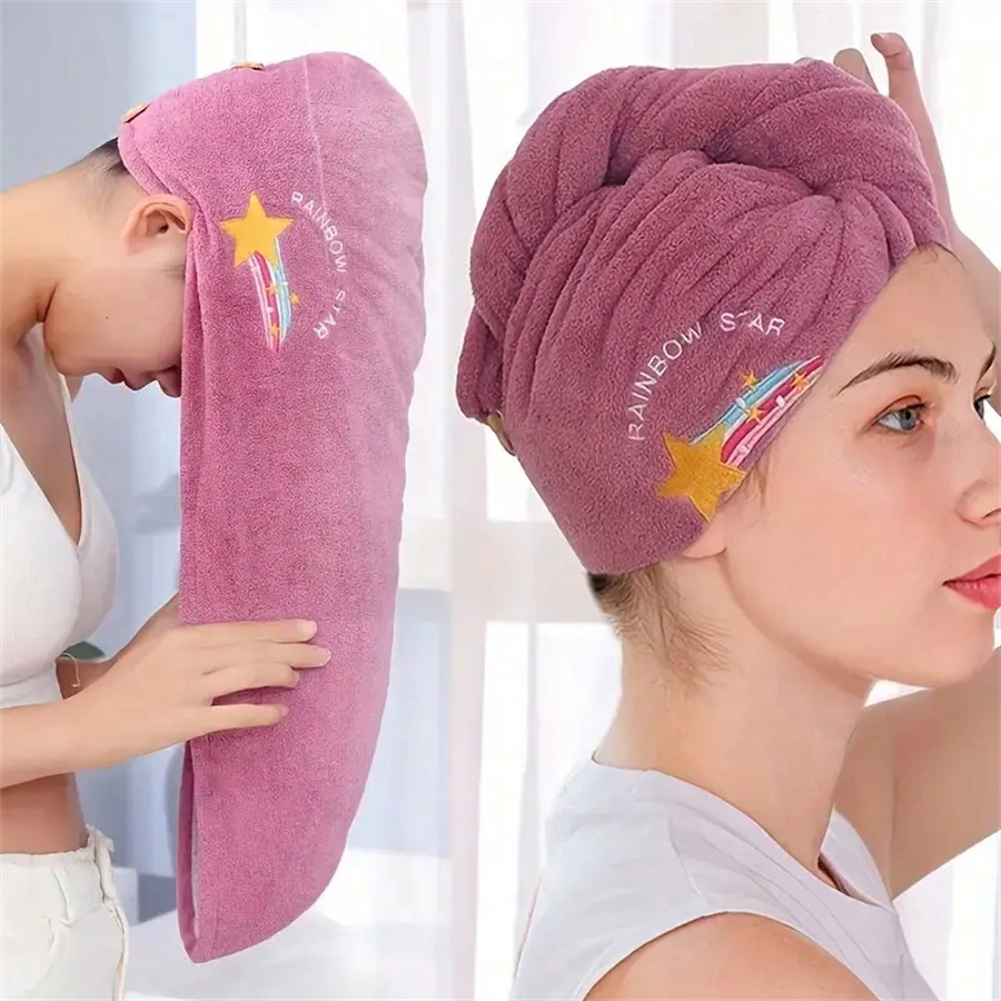 Embroidery Towel - Asciugamano per Capelli in Pile Corallo