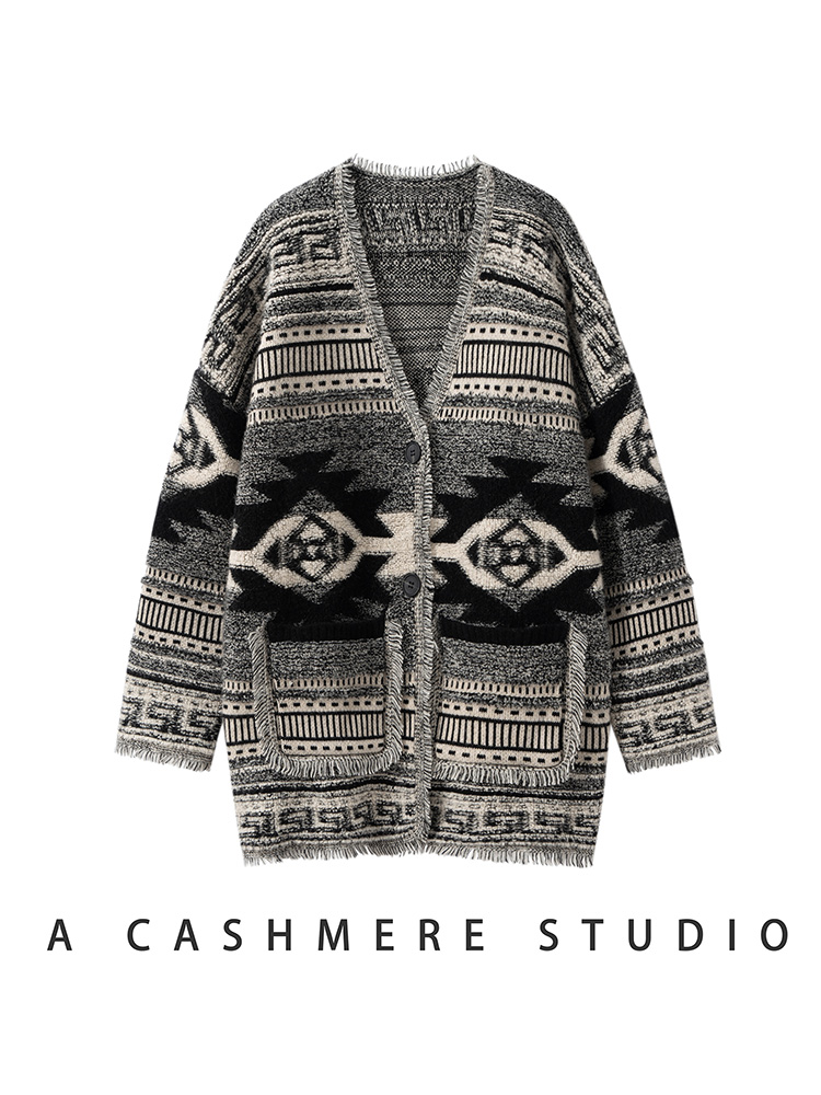Embroidery Towel - Maglione cardigan da donna bohémien 100%