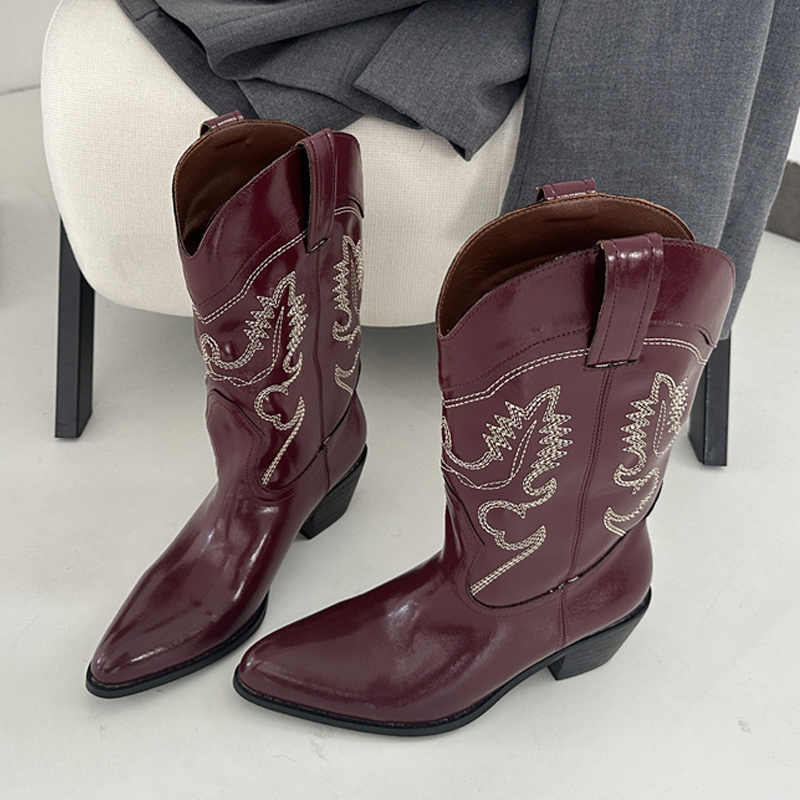 Embroidery Red - Liyke Designer Stivali western in pelle