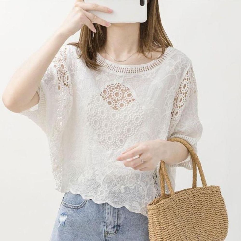 Embroidery Shawl - Copricostume in maglia traforata bianca con