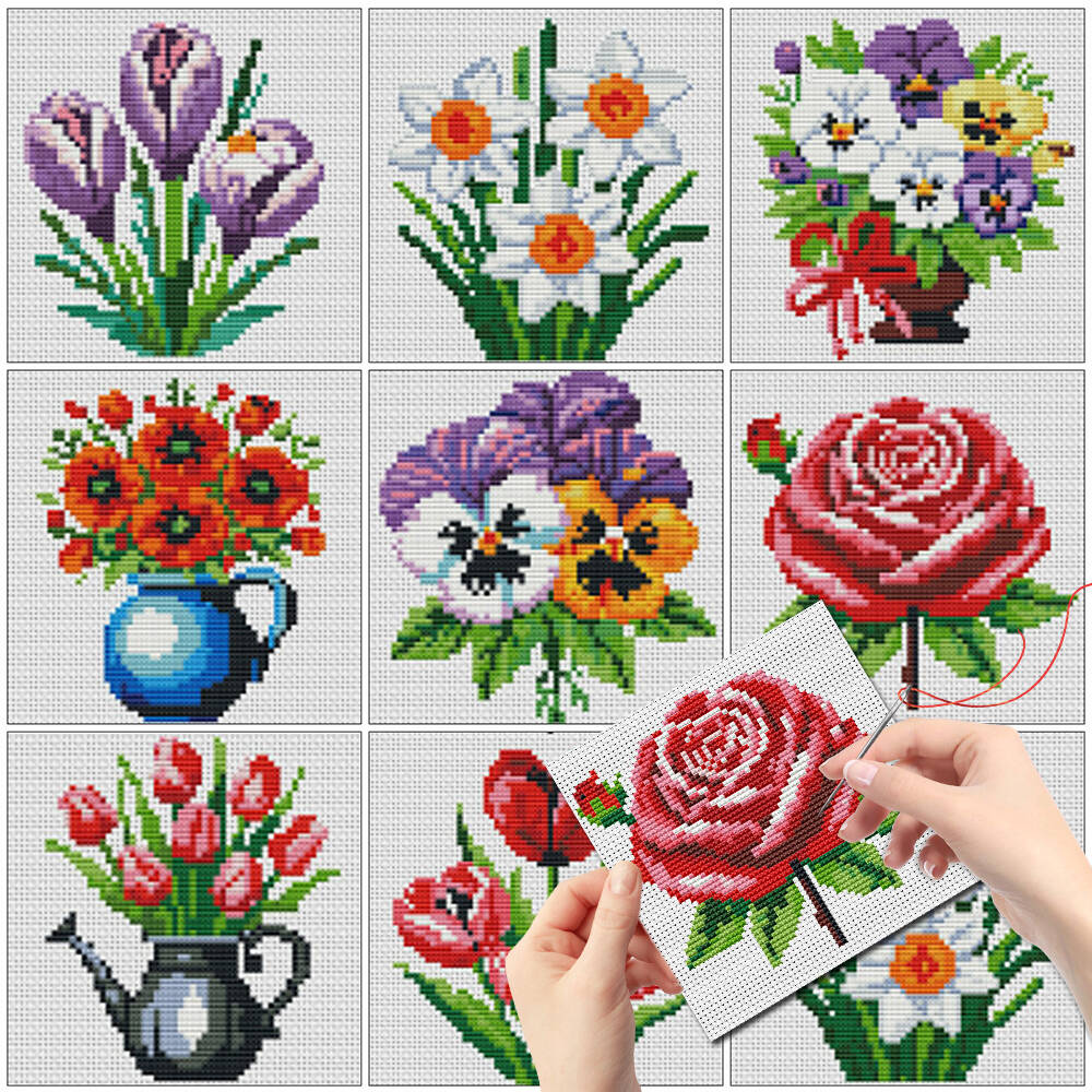 Embroidery Design Patterns Flowers - Evershine Set di 8 Mini Vasi