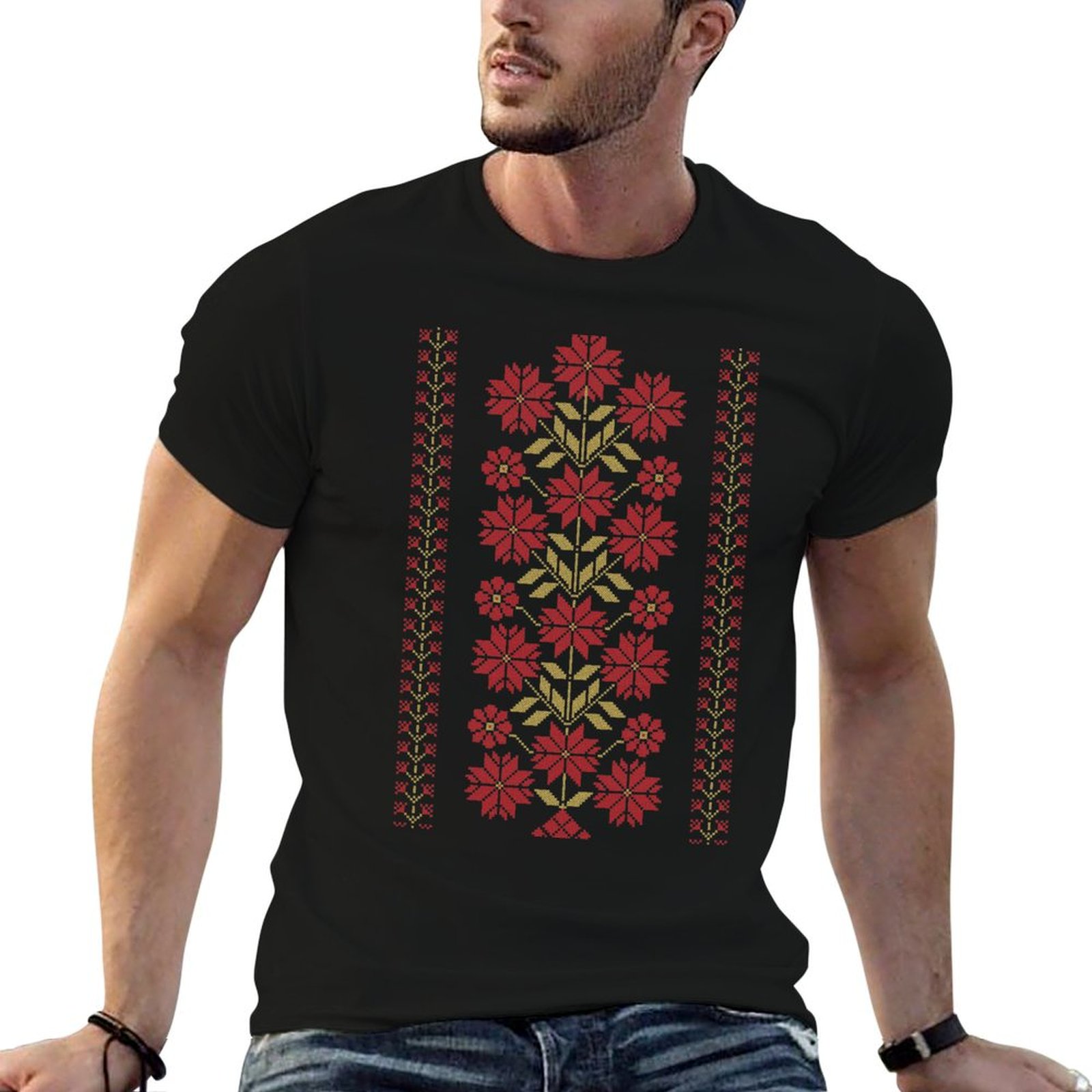 Embroidery Design Patterns Flowers - T-shirt con ricamo tradizionale Tatreez con